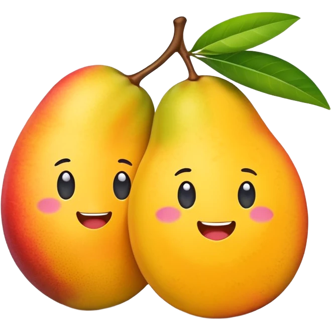 cute emoji-style mango, one half whole and one half sliced, flat design, colorful, minimal shading, high resolution emoji