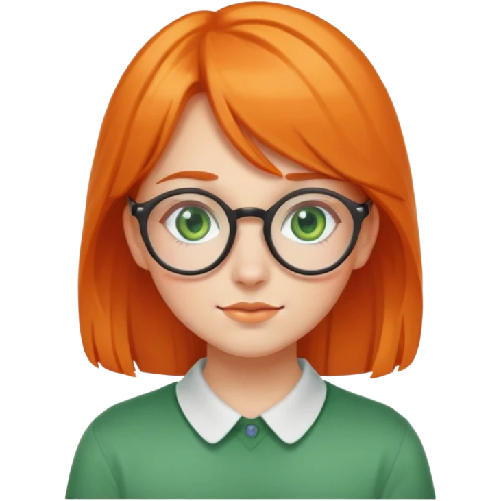 orange-haired shy nerd girl with round glasses and green eyes emoji