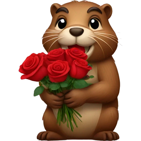 Beaver giving red roses  emoji