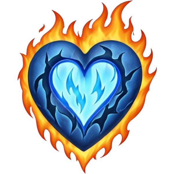 make exactly the emoji like"❤️‍🔥" but the heart is black and flames are blue emoji