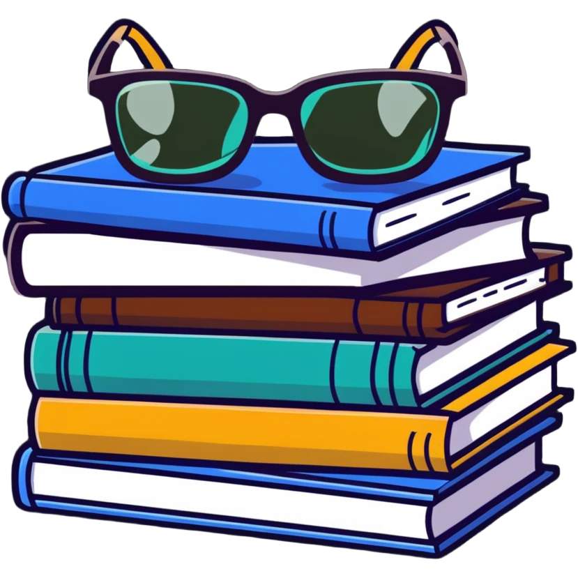 A cute stack of books with glasses resting on top emoji