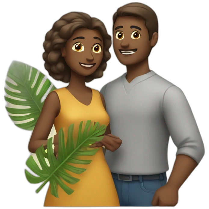 woman fanning a man with palm leaves emoji