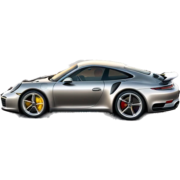 Porsche 911 in natral titanium color driving the california coast with a beutiful sunset emoji