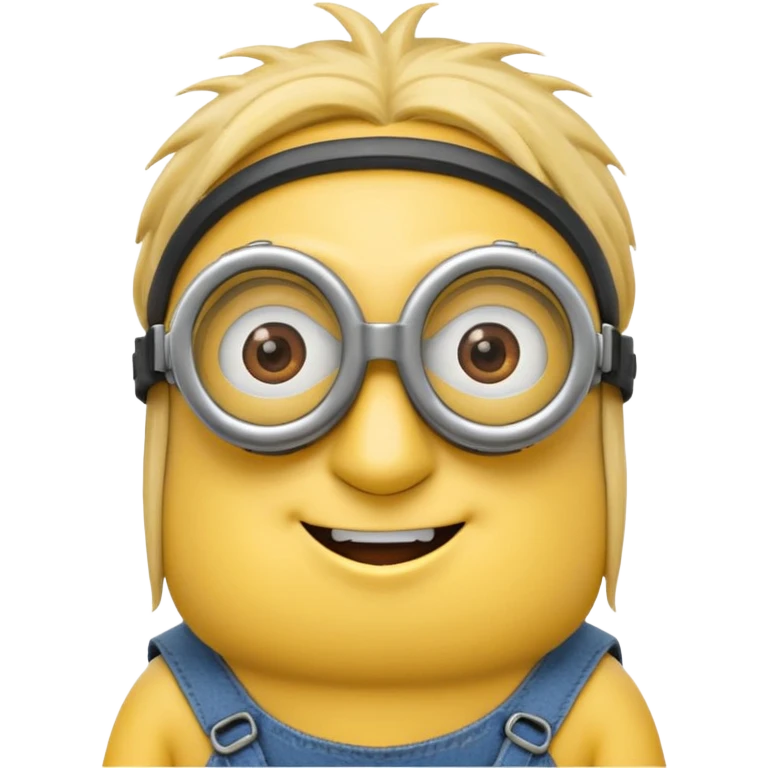 Minion emoji with a round head like normal emojis and a smurk like this emoji but a minion so basically that emoji with the goggles and the hair and not a funny head shape 😏 it should look like an actual minion not a human with minion hair  emoji