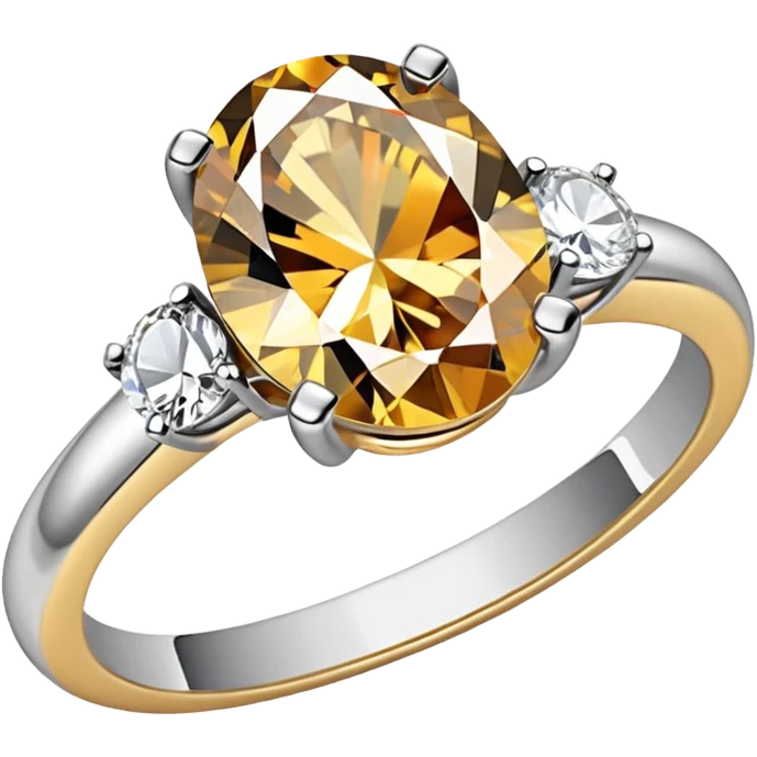 a gold diamond ring, plain band and large oval diamond stone emoji
