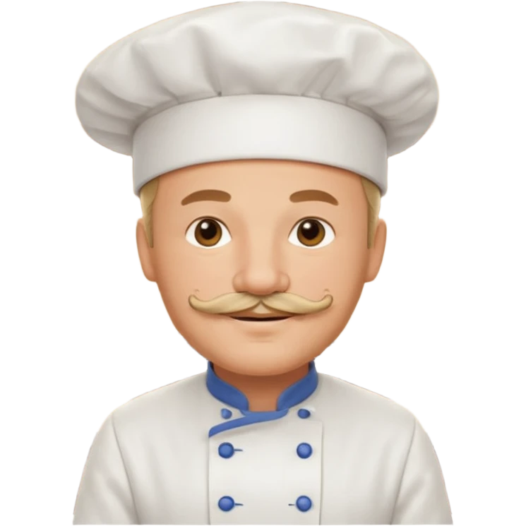 Est-ce que tu peux me faire un chef cuistot qui ressemble à Philippe Etchebest et qui est devant un restaurant? Est-ce que tu peux le faire souriant, avec une moustache de cuistot? 
 emoji