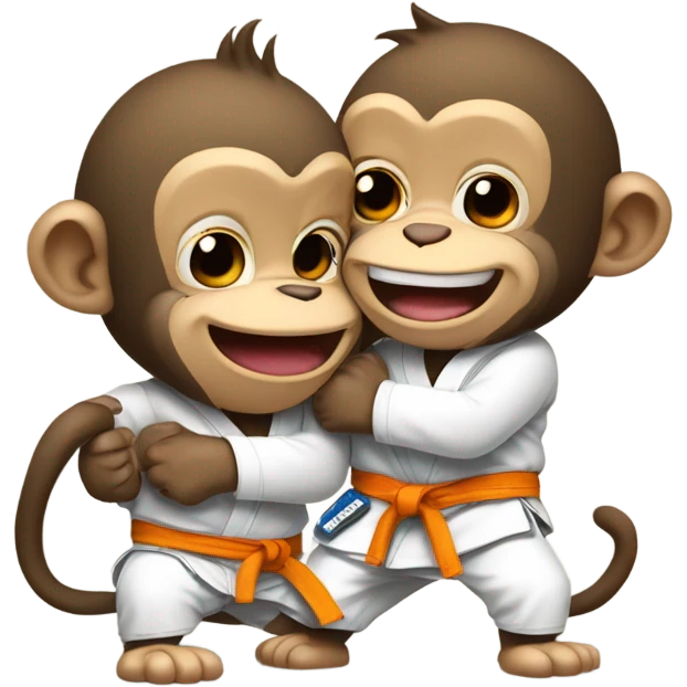 Cute monkey wearing jiujitsu clothing one of them choking the other from behind emoji