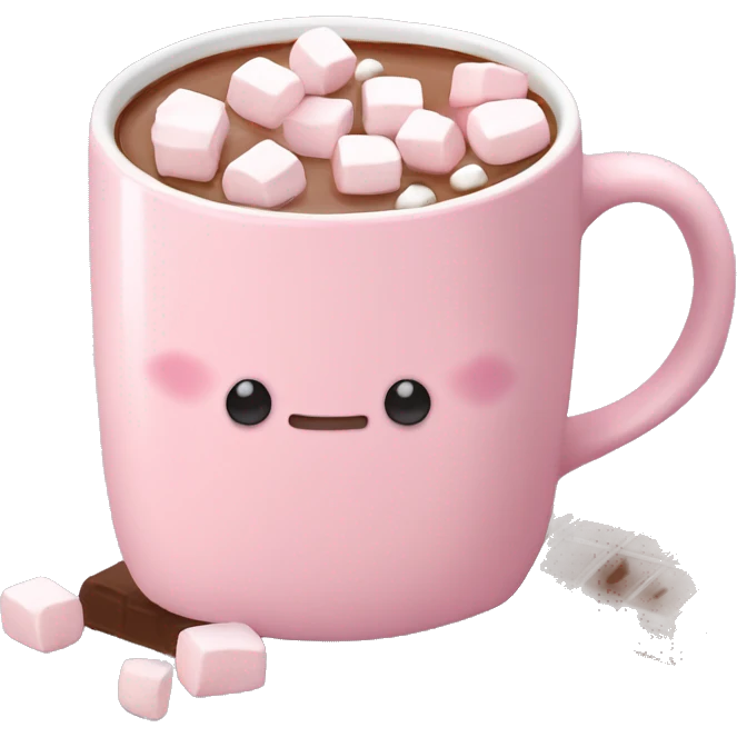 Light Pink mug of hot chocolate with marshmallows  emoji