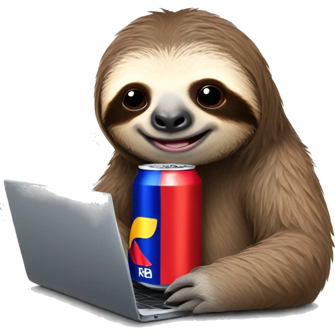 sloth with RedBull can and laptop emoji