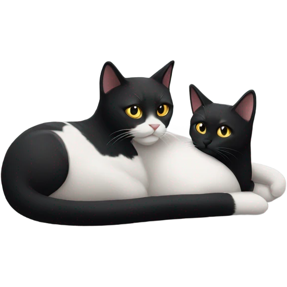 black cat and black and white cat cuddling  emoji