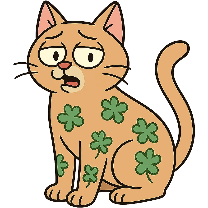 flat toon style cat with clover pattern emoji