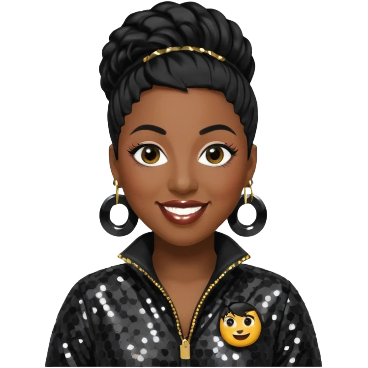Missy Elliott with black hair, black sequin jumpsuit emoji