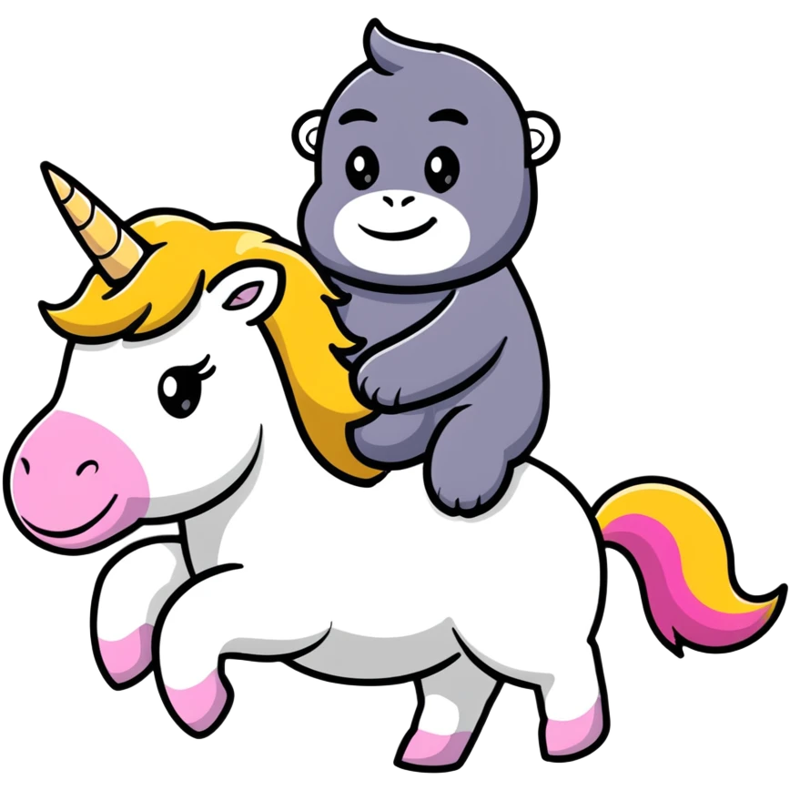 a gorilla riding a unicorn emoji
