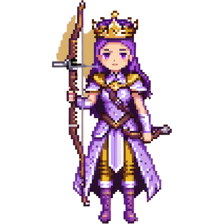 Archer Queen with crossbow, crown, purple and gold outfit emoji