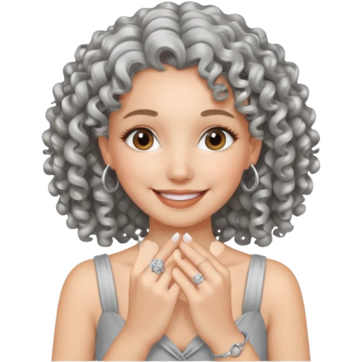 silver, curly haired, smiling pretty lady, fingers crossed emoji