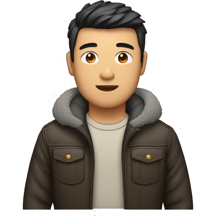 Hombre asiático con campera de cuero con pelo corto  emoji