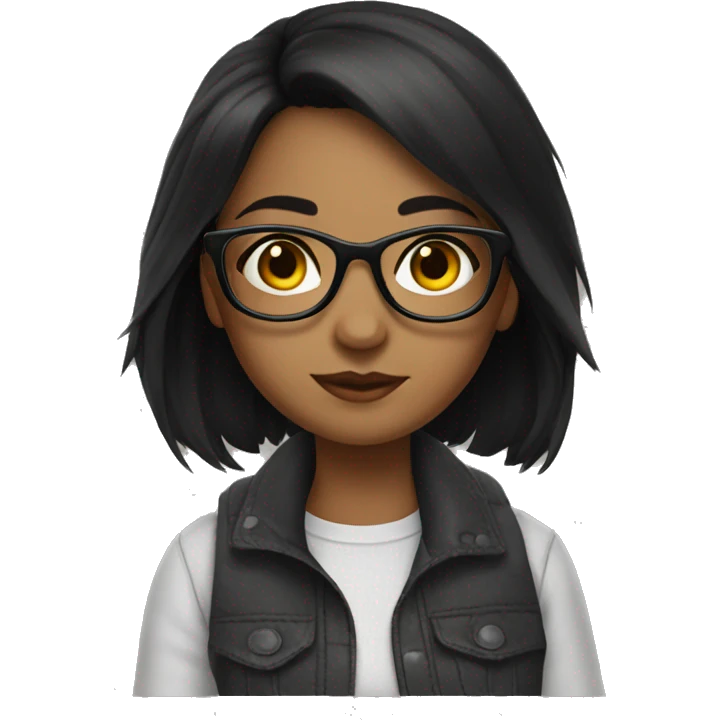 girl lanina write with medium black hair, glasses write  emoji