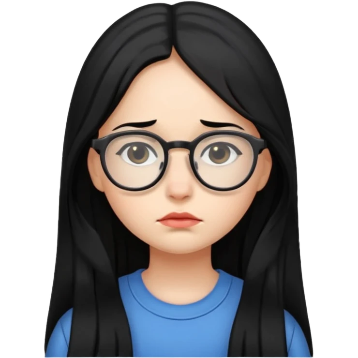 chica cabello largo negro, con lentes que este triste. emoji