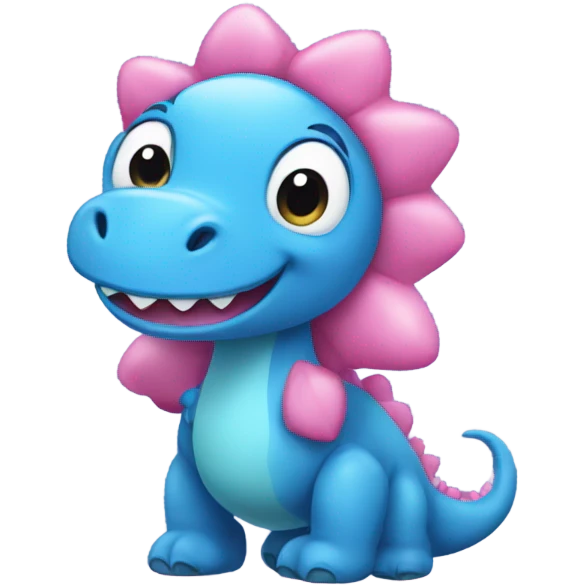Blue dinosaur with pink hearts and stars emoji