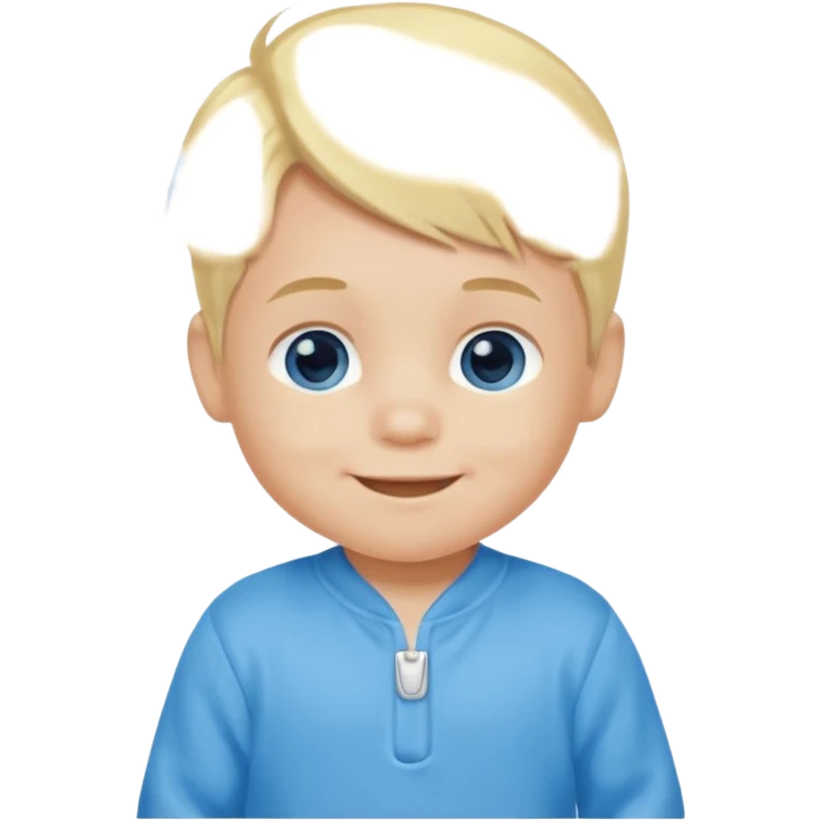Blonde hair blue eyed infant boy wearing am emoji