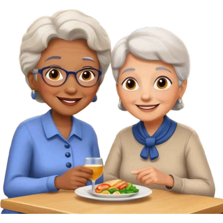 conversación dentro de un restaurant  dos personas y una de las persoans sea una abuela y el otro un adulto de 27 años emoji