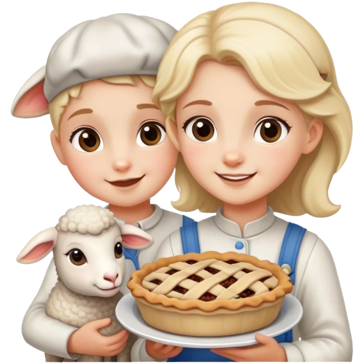  Cute lamb Girl with happy cute lamb and a pie boy  emoji