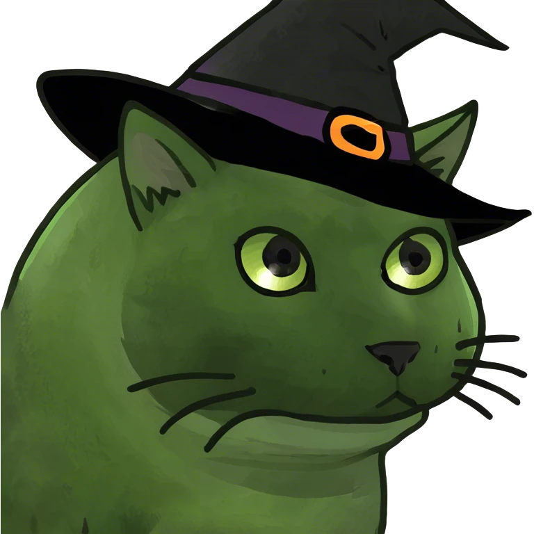 Black cat with witch hat emoji