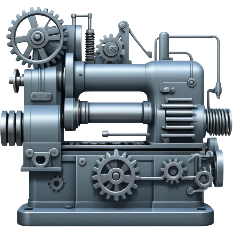 An icon featuring a giant machine tool in a factory workshop, symbolizing mechanical engineering. The design includes gears, levers, and mechanical components, representing the design and manufacturing of machinery. Transparent background highlights the precision emoji