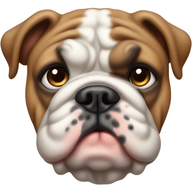 A English bulldog puppy with a sad face emoji