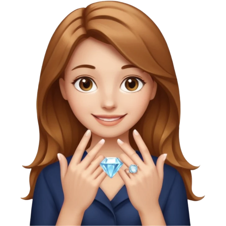 Make a girl beaming showing off a big diamond ring on her finger emoji