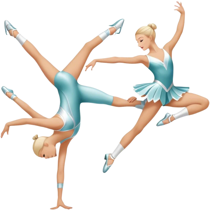Icon for Sports Dance: a white couple in competitive attire performing a synchronized dance with acrobatic moves, dance shoes, a rhythmic floor, and a competition backdrop. The icon should capture athleticism, technique, and acrobatic precision. Transparent background. emoji