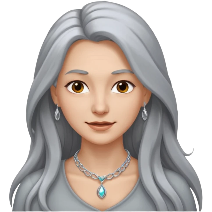 Female with Silver Necklace, grey skin,long hair, more bright silver, different expressions. emoji