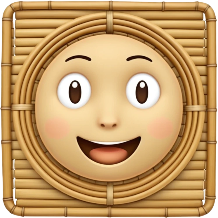 A 3D cartoon flat woven mat made of straw or bamboo strips, top-down view, soft shadow, Memoji-style. emoji