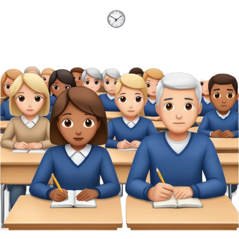 adults sitting in a classroom back of their heads emoji