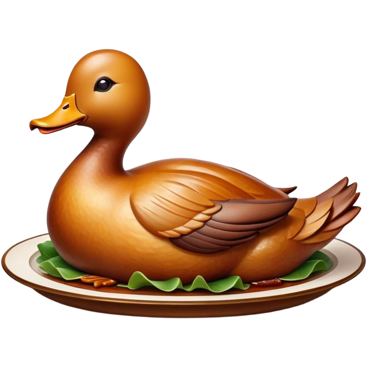 Cinematic Realistic Peking Duck Dish Emoji, depicted with crispy, roasted duck with glistening skin and succulent meat, rendered with rich textures and dramatic, appetizing lighting. emoji