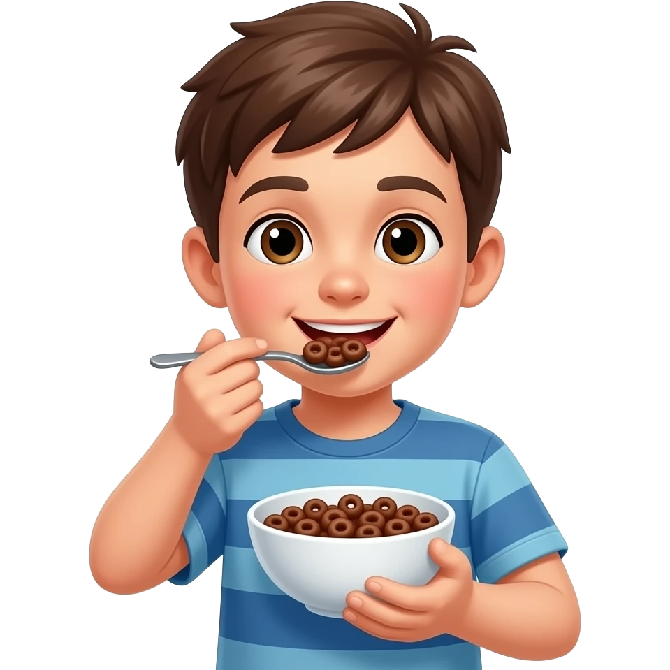 boy eating a bowl of chocolate hoop cereal emoji