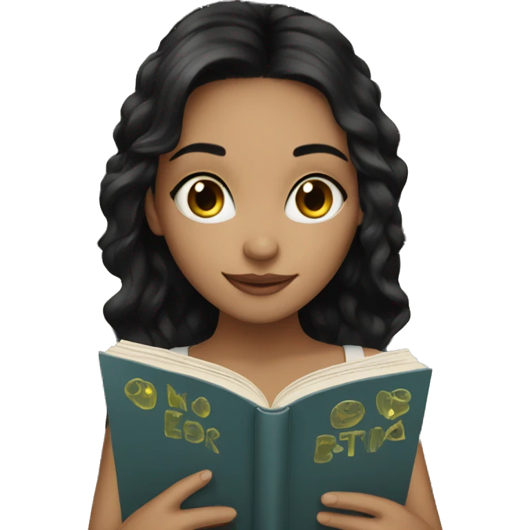 beautiful girl, black hair, white skin reading book emoji