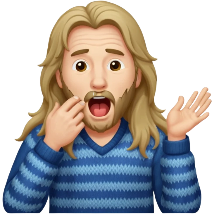 yawning long haired man in sweater emoji