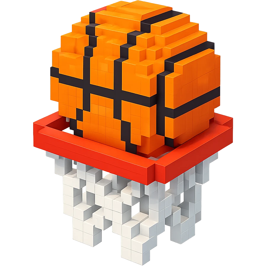 Voxel-style basketball in a net, no background, variation 7. emoji