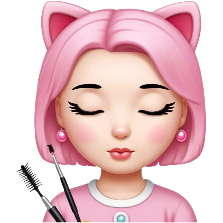 ￼ hello Kitty, with her eyes closed getting her eyelashes done with a spoolie  emoji