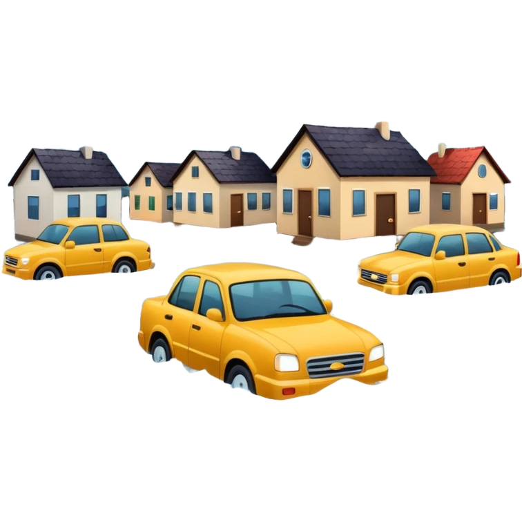 showing a flood disaster scene with strong water waves overflowing streets, partially submerged houses and cars, dark cloudy sky emoji