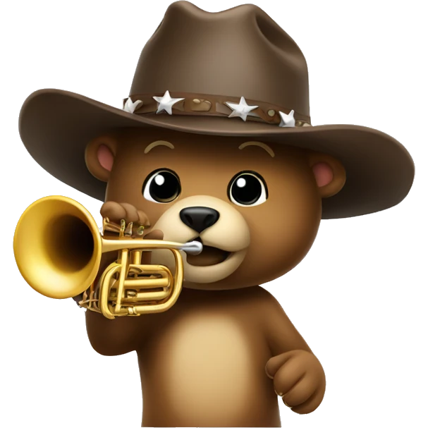 a bear wearing a cowboy hat playing the trumpet emoji