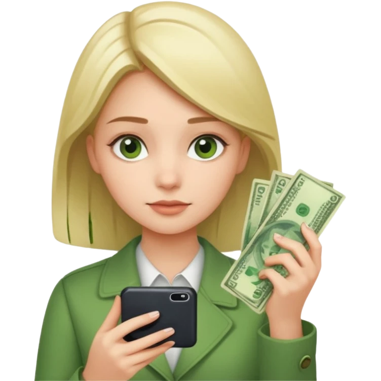 Celular mano de una chica mirando poco dinero emoji