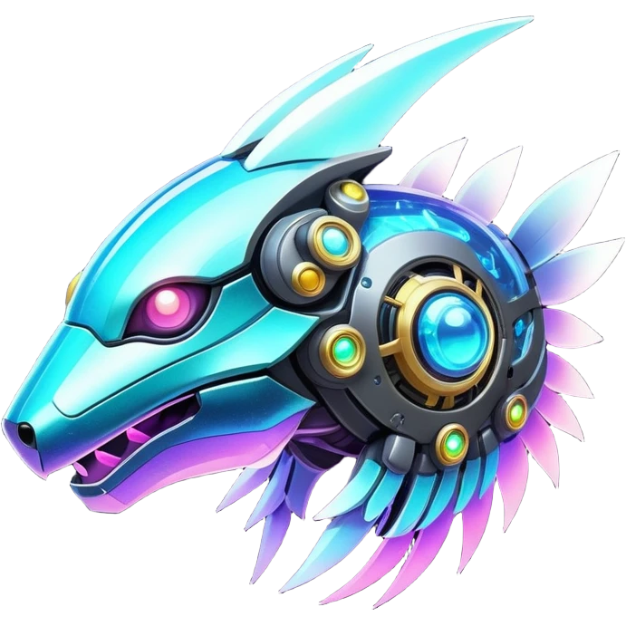  Epic legendary rare glowing mechanical Shiny sparkly transparent bioluminescent luminescent vibrant bright pastel dark exotic iridescent colorful gradients futuristic modern metallic glossy glittery fantasy-cyber-Protogen-Fakémon-Pokémon-Vernid-creature emoji