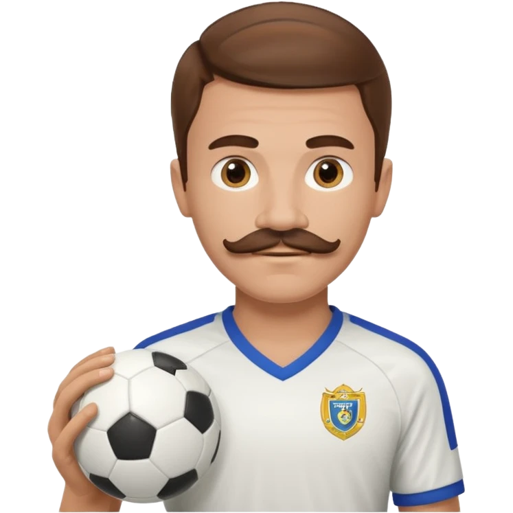 soccer player with mustache holding soccer ball emoji