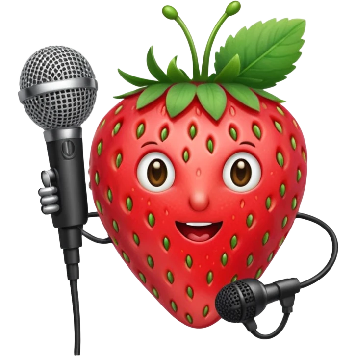 A strawberry holding mic emoji