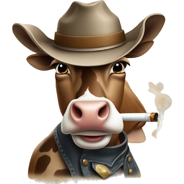 Cow smoking a cigarette wearing a cowboy hat emoji