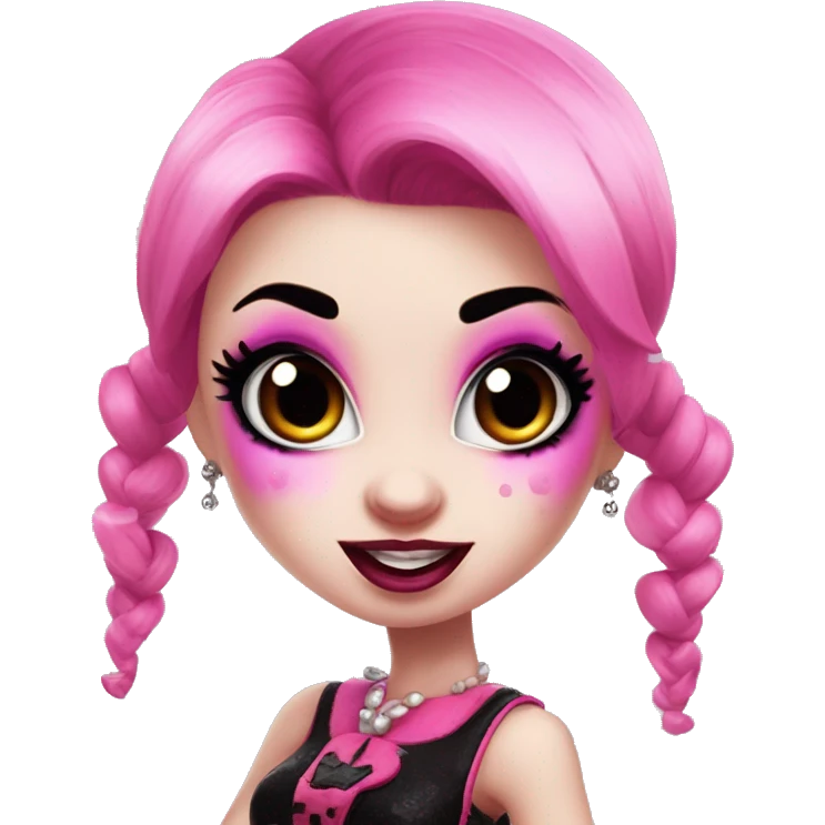 draculaura with pink skin and black and pink pigtails from monster high blowing a kiss,  emoji