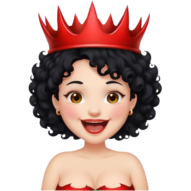 Pregnant fair woman  black curly hair laughing with devil crown  emoji
