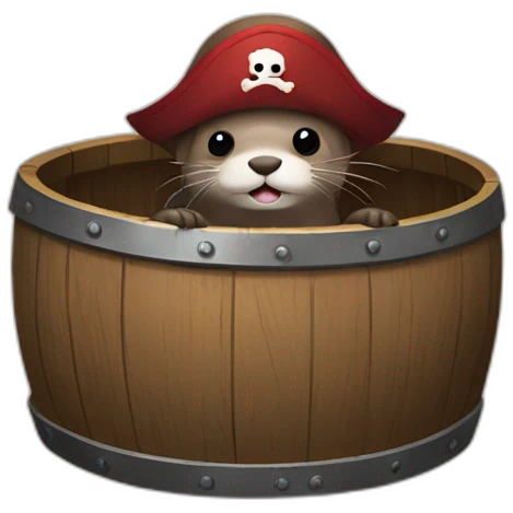 cute otter dressed as a pirate hiding in a barrel emoji